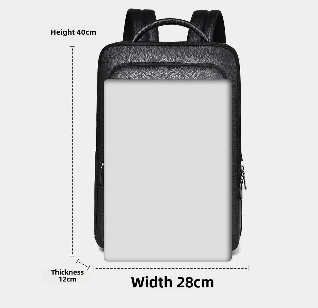 Eleganter Lederrucksack for Damen og Herren med USB-anschluss for laptop og täglichen bruk, 15,6 Zoll, schwarz