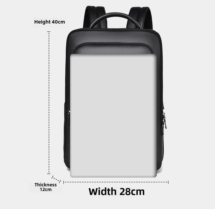 Eleganter Lederrucksack for Damen og Herren med USB-anschluss for laptop og täglichen bruk, 15,6 Zoll, schwarz