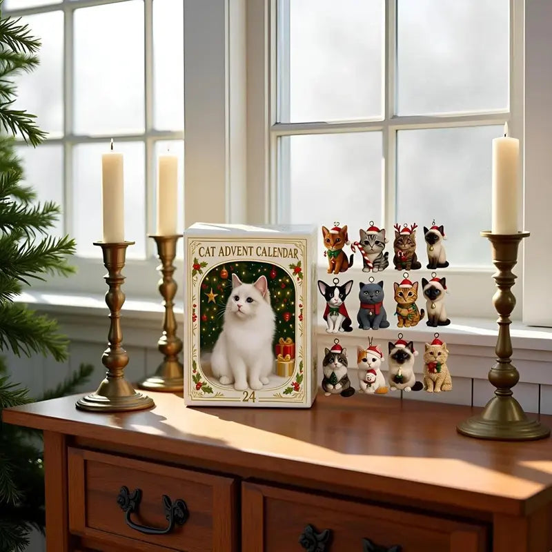 Skanto | KatJul Adventskalender – 24 Festive Akril Kattefigurer for Julemoro