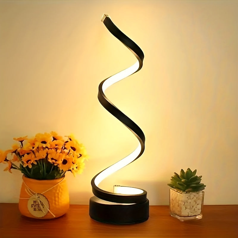 Norvo | Modern Spiral Table Lamp – Kreativ LED Skrivebordslampe med Mild Varme Lys, Perfekt for Soverom, Stue, og Studie Dekor
