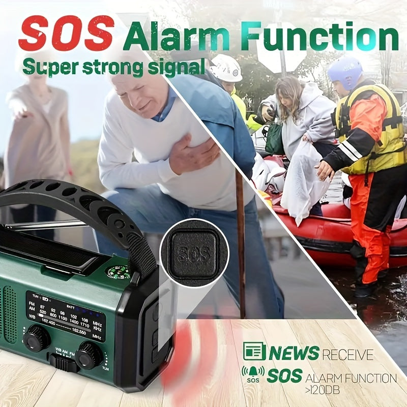 Norvo | StormMate X10 Nødradio med 10 000 mAh Powerbank | Sol, Håndsveiv & USB-C | LED Lys, SOS Alarm & Kompass | AM/FM/NOAA