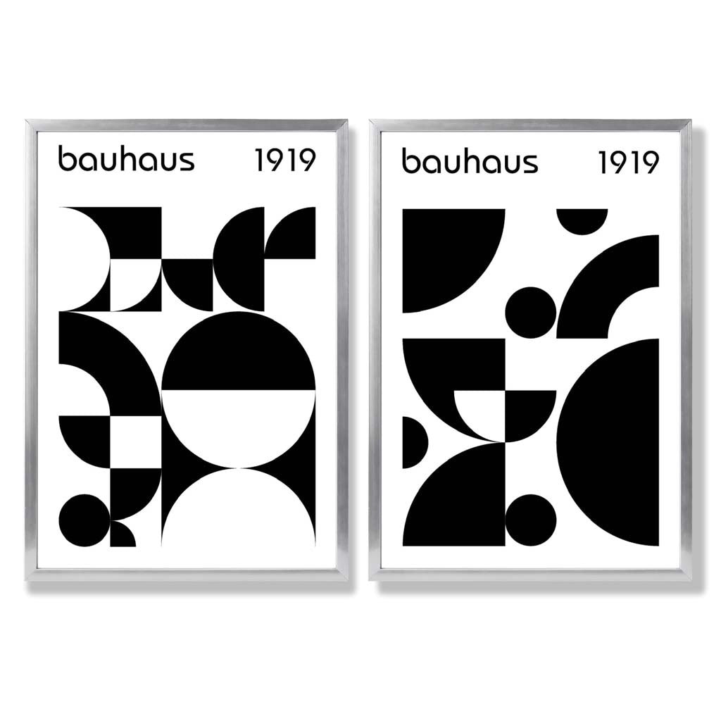 Bauhaus-stil, svart-hvitt, midten av 1900-tallet, innrammet sett med 2 kunsttrykk