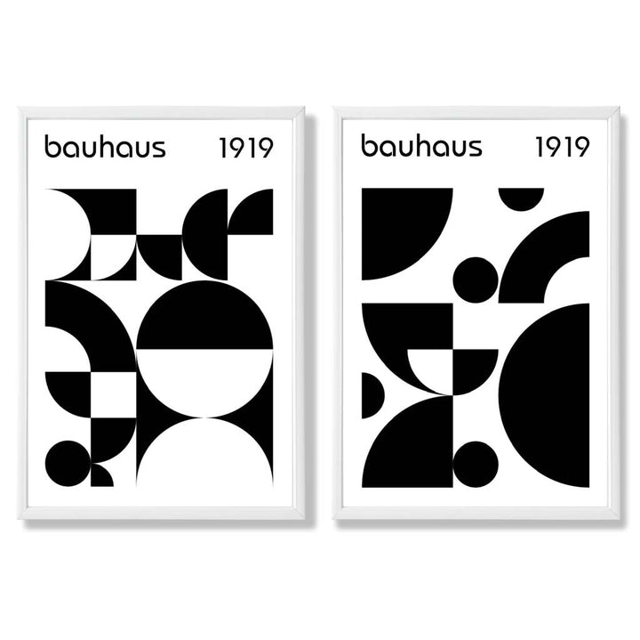 Bauhaus-stil, svart-hvitt, midten av 1900-tallet, innrammet sett med 2 kunsttrykk