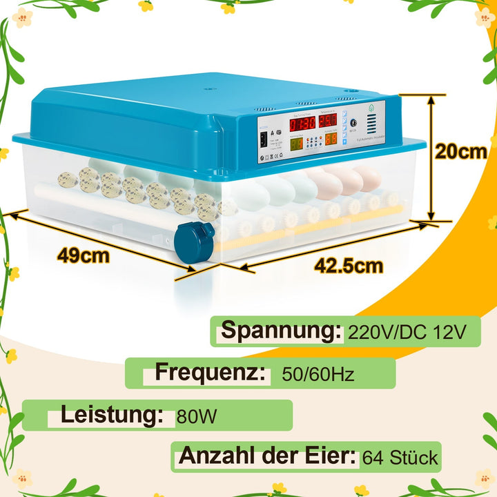 Brutautomat Helautomatiske Inkubator for Kyllinger 64 Egg | Skanto
