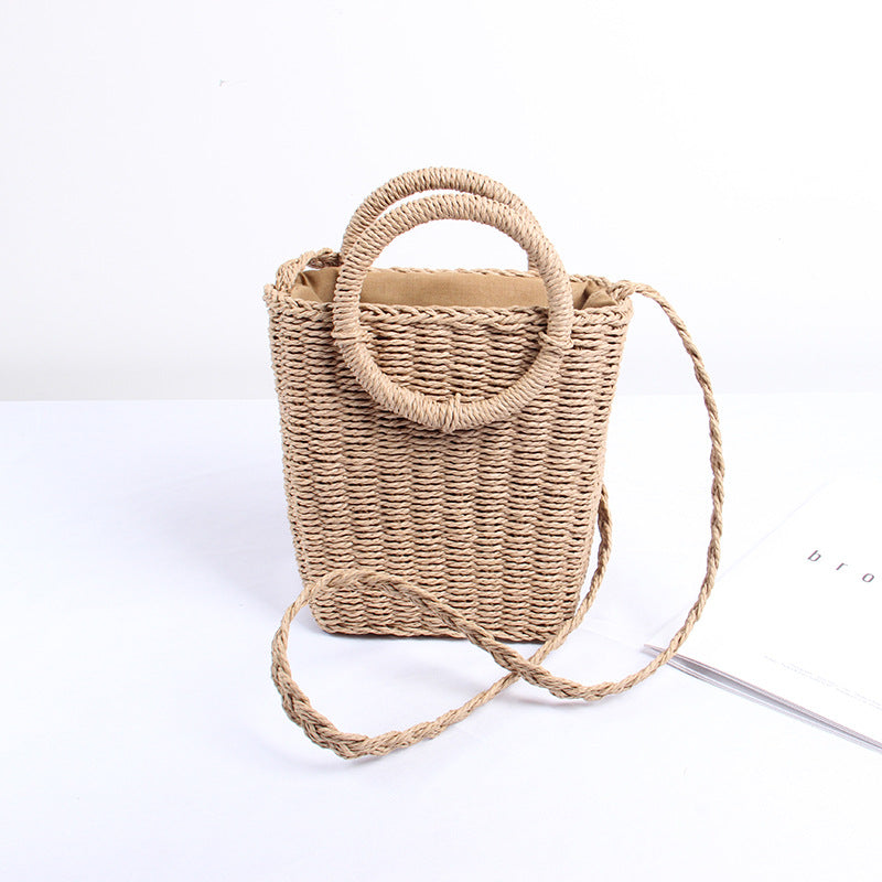 Handmade straw basket with round handles Skanto