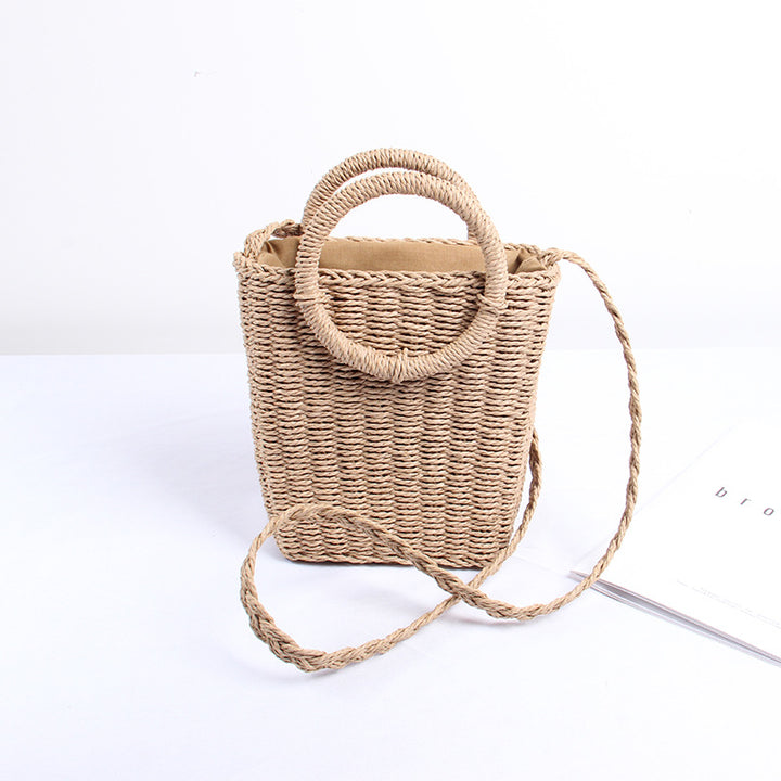 Handmade straw basket with round handles Skanto