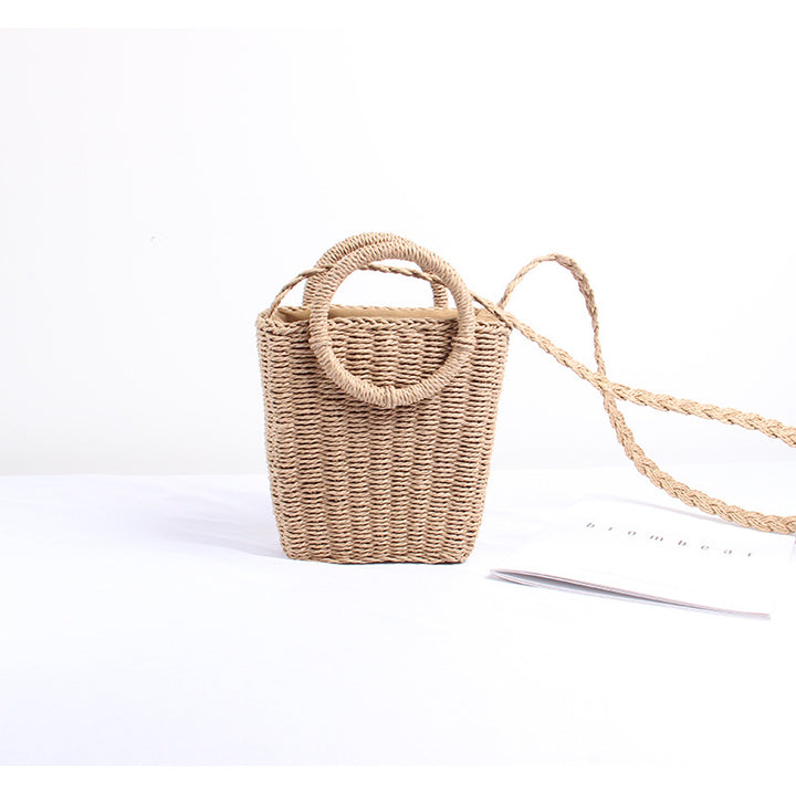Handmade straw basket with round handles Skanto