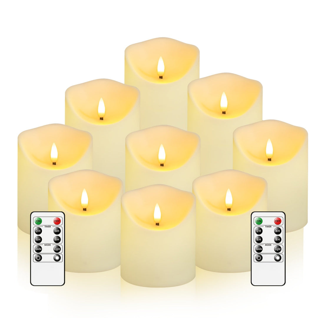 Skanto | GlowLuxe Flameless LED Lys Sett (9-delt) – Med Fjernkontroll og Glitterfinish