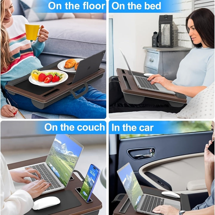 Ergonomisk bærbar pc-stasjon med håndleddsstøtte og enhetslommer | Skanto