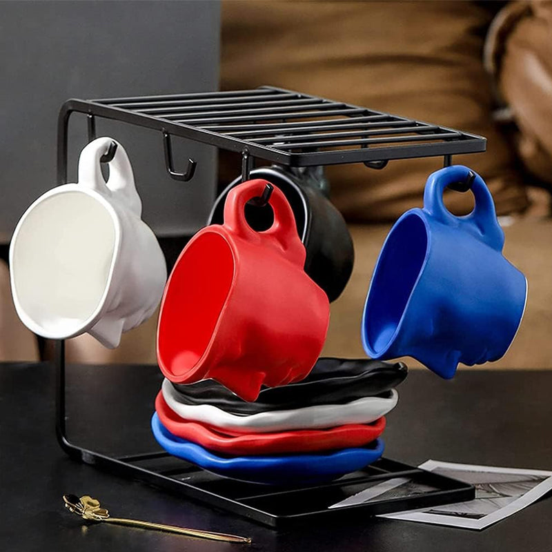 Skanto | Metal Touching Face Creative Ceramic Kiss Kaffekopp, Kunstnerisk Vibe Krus & Tallerken Sett