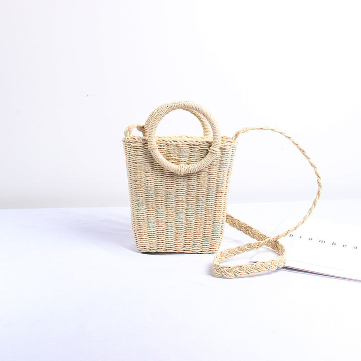 Handmade straw basket with round handles Skanto