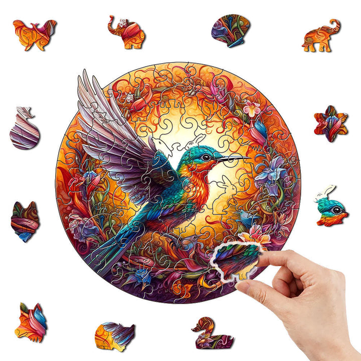 WoodenPuzzle – Trekunst med Flytende Kolibri Skålift