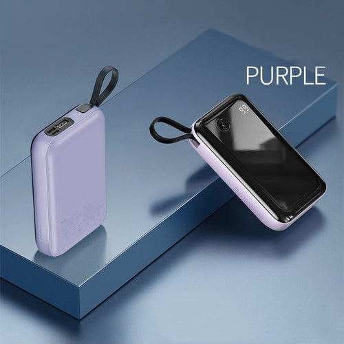 Skanto | 10000mAh Power Bank med innebygd kabel og 3 utganger, for telefon og nettbrett