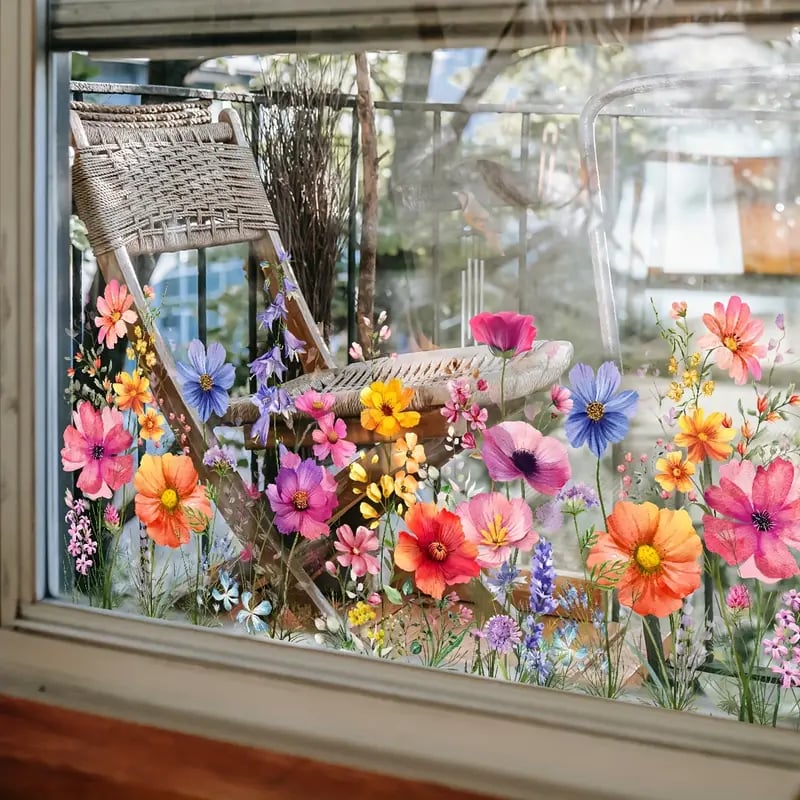Skanto | 💐 Fargerik blomstergave vindusdekor 🖼️ (Fjernbar uten rester)