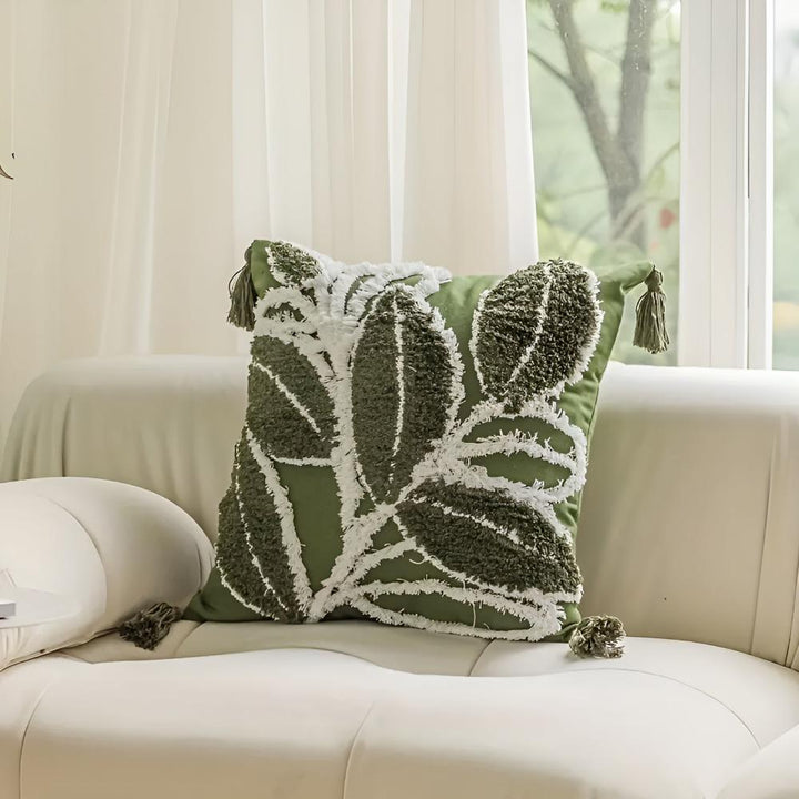 Skanto | Plush Leaf With Tassel Cushion Cover