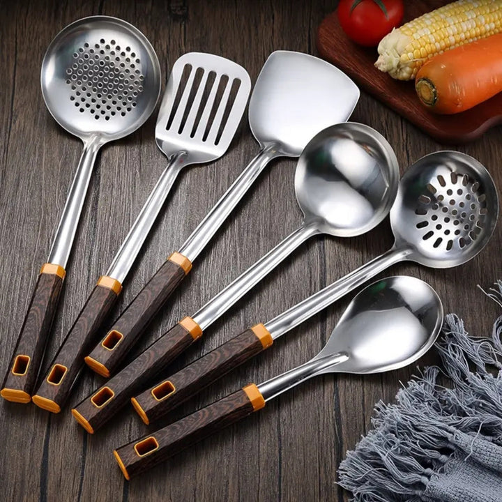Skanto | Wood Grain Rustfritt Stål Kjøkkenutstyr | 6pcs Sett