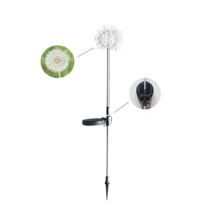 Solcelledrevet LED-kulelampe av løvetann laget av aluminiumstråd, vanntett, for utendørs bruk, for planting i hagen, bakkelys