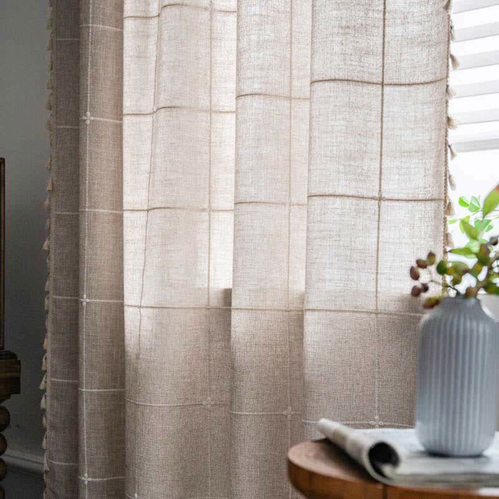 Skanto | Rutete Frynse Semi-Svart utgardiner – Boho Stil Gardiner