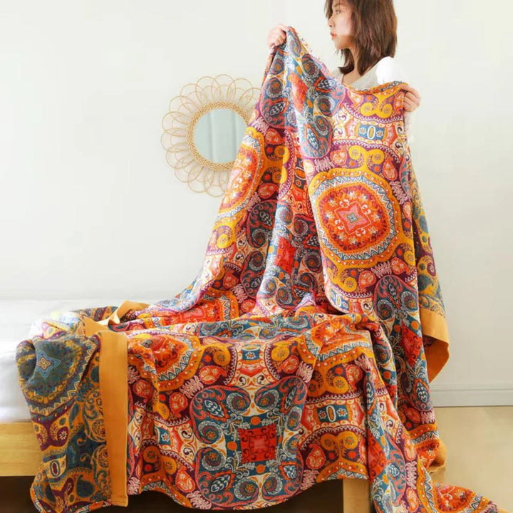 Sunrise Boho Vendbar Teppe, 100% Bomull Kjølende Quilt | Skanto
