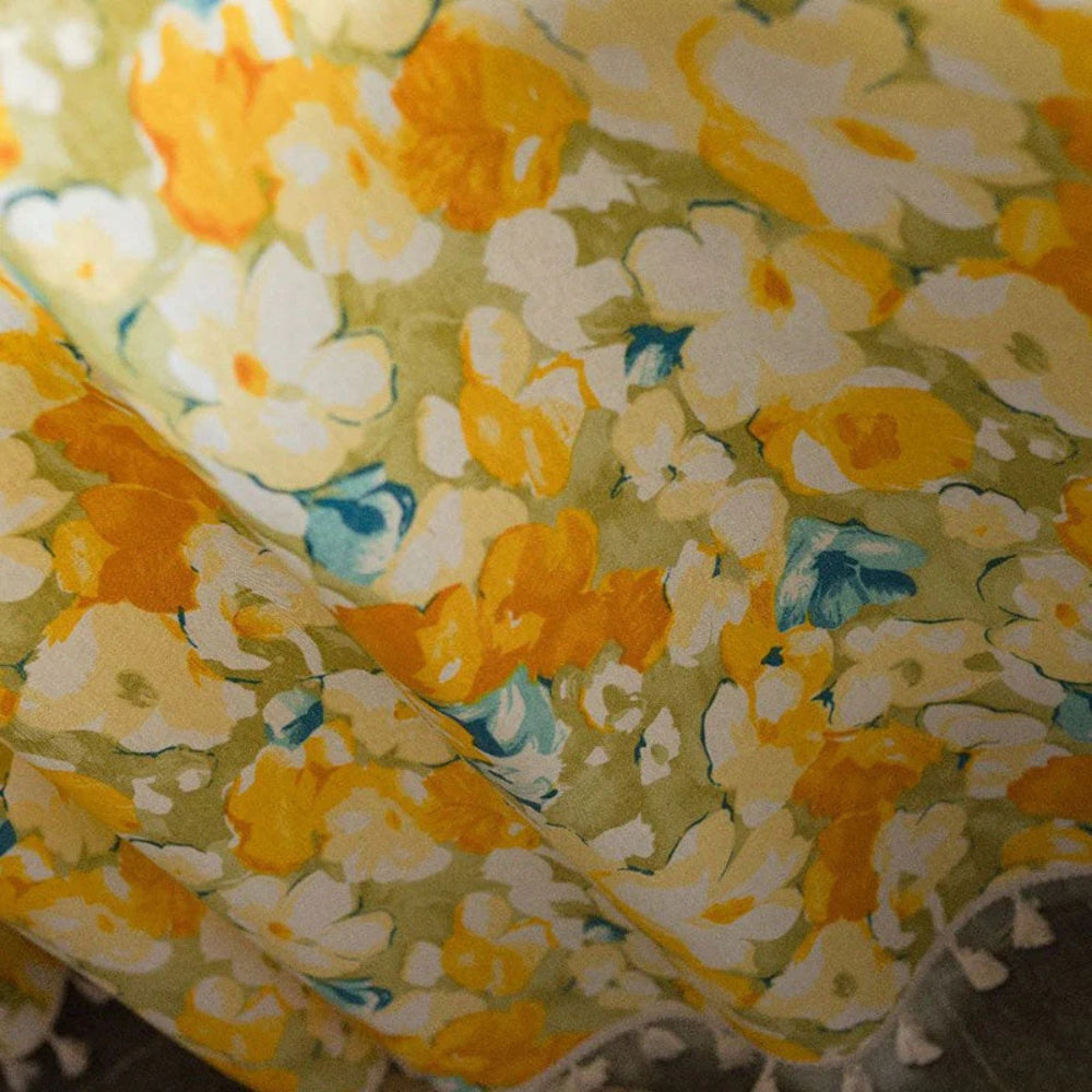 Skanto | Sunshine Blooms Floral Tasseled Curtain