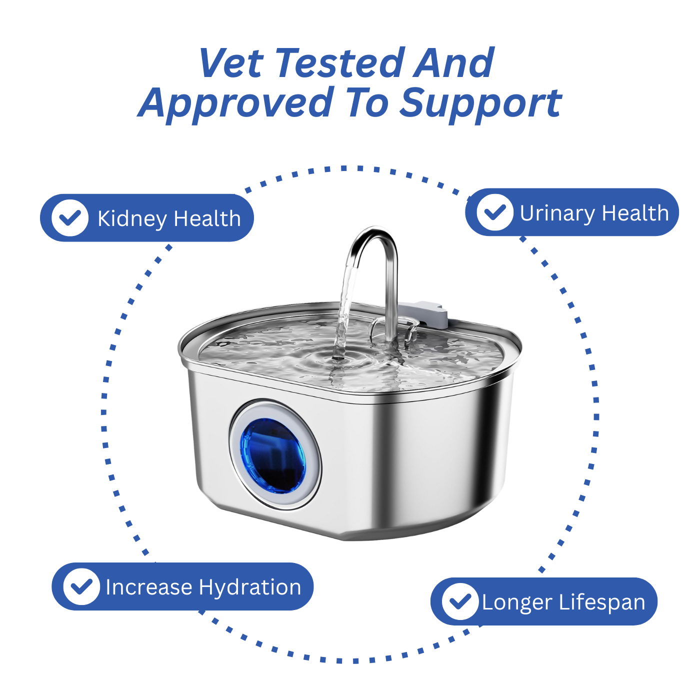 Norvo | Felindra Katte Drikkefontene Laget av Rustfritt Stål | Strømmende Vann for Bedre Hydrering | Stille & Hygienisk | 2,5 L Kapasitet