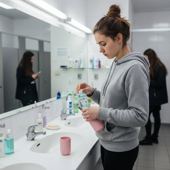 Munnskyllingskopp inkludert – Kompakt støvbestandig design – Hygienisk munnhygiene for reiser og ferier Skanto