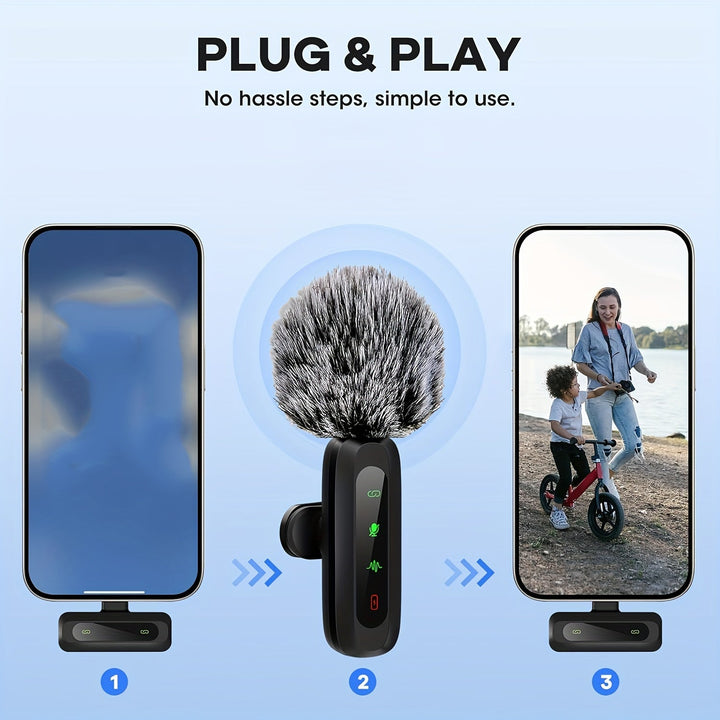 Skanto | Trådløs Klipsmikrofon | USB-C Plug and Play for Mobil | Svart