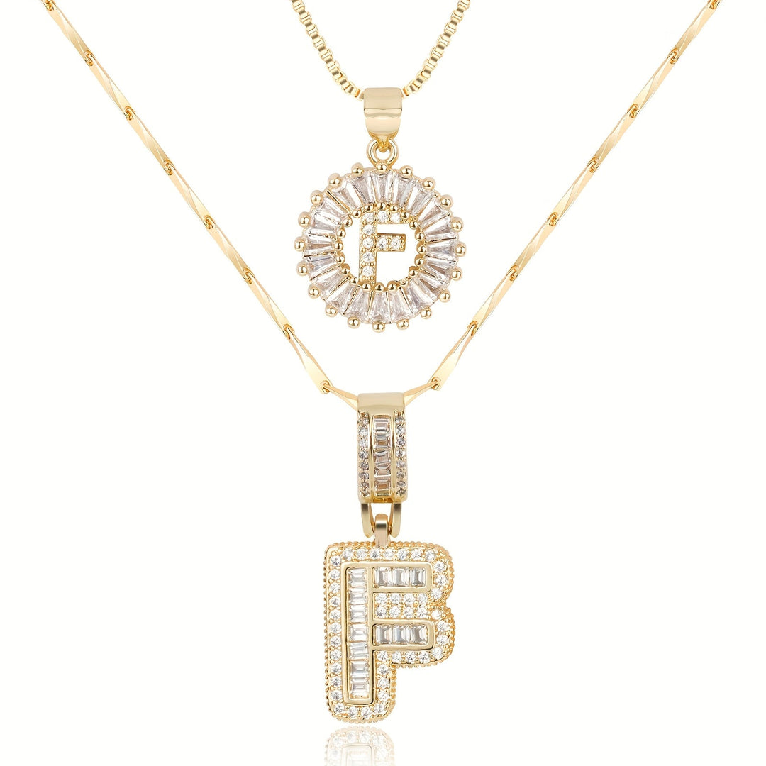 Skanto | 2pc 14k Diamant Bokstav Initial Halskjeder