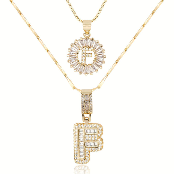 Skanto | 2pc 14k Diamant Bokstav Initial Halskjeder