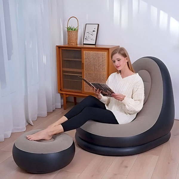 Skanto | RelaxSeat Oppblåsbar Lounge Stol med Fotstøtte – Innendørs & Utendørs Komfort