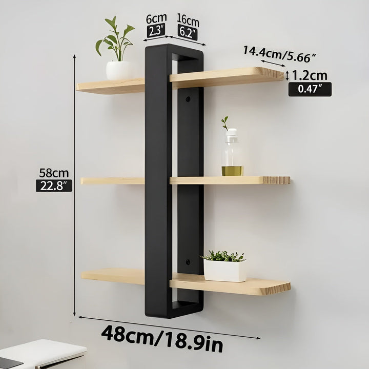 Skanto | NordWood Vegghylle | Solid Furu | 3 Nivåer | Plassbesparende & Dekorativ | Naturlig Tre