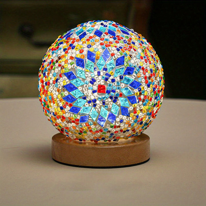 Skanto | Mosaikk glass kule bordlampe med trebase - Tyrkisk marokkansk inspirert