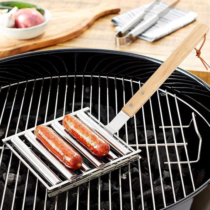 Skanto | Rotasjon Hot Dog Grill Rack med Avtagbart Trehåndtak