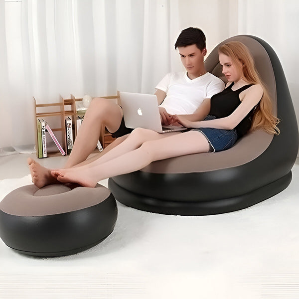 Skanto | RelaxSeat Oppblåsbar Lounge Stol med Fotstøtte – Innendørs & Utendørs Komfort
