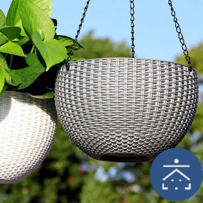 Skanto | Vevd hengende kurv for planter med kjede – Ideell for balkong og hage