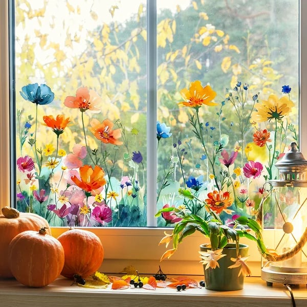 Skanto | 💐 Fargerik blomstergave vindusdekor 🖼️ (Fjernbar uten rester)