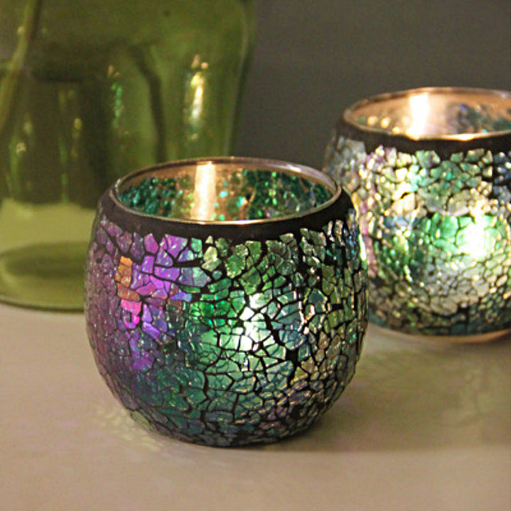 Europeisk Retro Glass Mosaick Te-lysestake