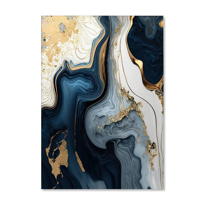 Deep Ocean Blue Golden Marble Print Wall Art Fine Art Canvas Prints Posters Pictures for Living Room Dining Room Light Luxurious Home Decor | Skanto