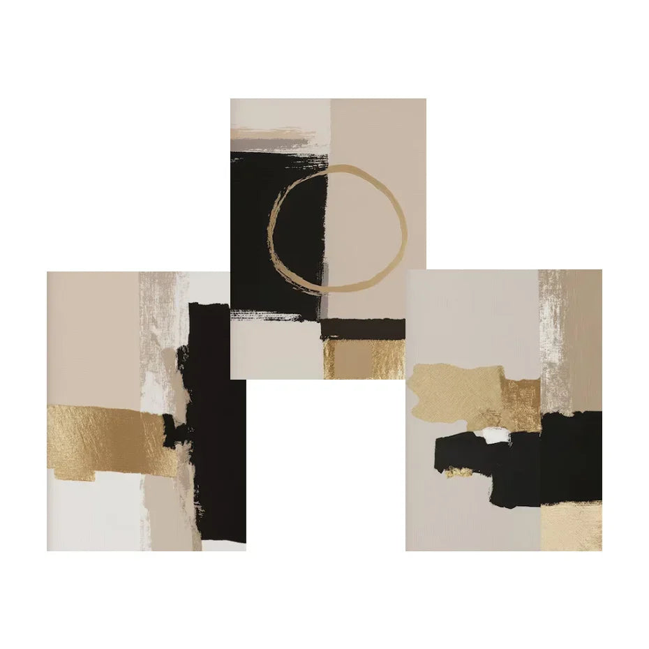 Black Beige Golden Color Block Abstract Wall Art Artistic Canvas Prints Modern Pictures for Living Room Bedroom Contemporary Interior Decor | Skanto