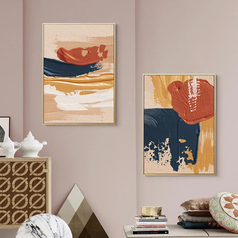 Modern Abstract Bold Brushstroke Color Fusion Wall Art Fine Art Canvas Print Colorful Pictures for Living Room | Skanto