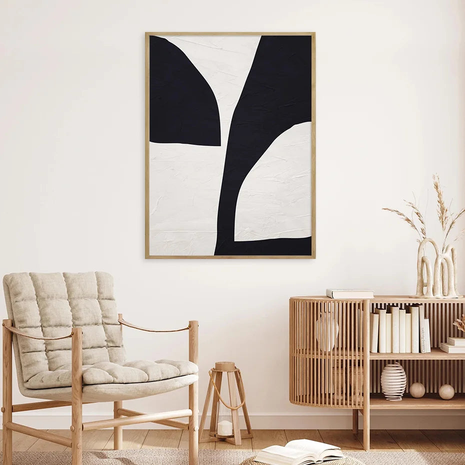 Nordic Minimalist Abstract Beige Black Form & Line Wall Art Fine Art Canvas Prints Pictures For Modern Living Room Bedroom Decor | Skanto