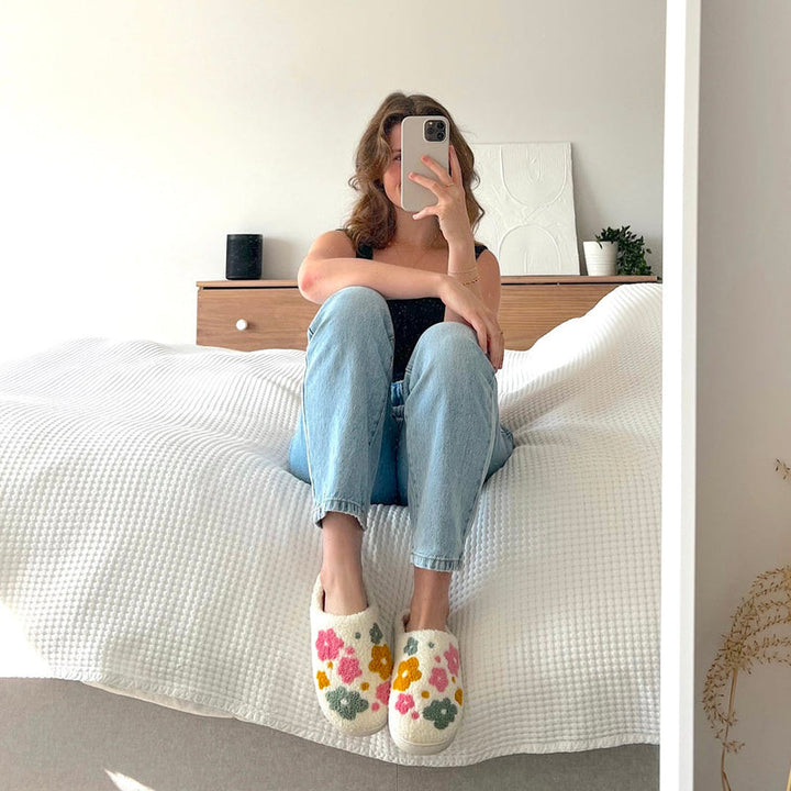 Skanto | Blumina | Varme tøfler | Blomsterdesign | Non-slip såle