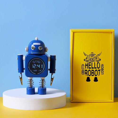 Skanto | Robot Vekkerklokke, Lettlest Digitalt Display, Behagelige Lyder & Temperatur