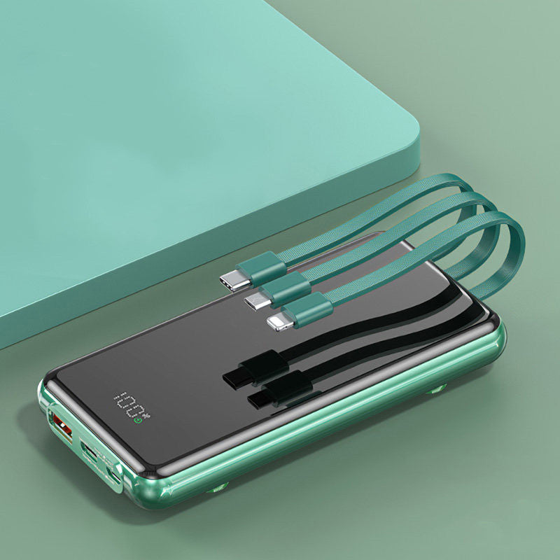 Skanto | 10000mAh Power Bank, med innebygd ladekabler, 4 uttak og 3 innganger, 22,5W/PD18W hurtiglading