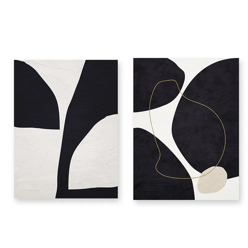 Nordic Minimalist Abstract Beige Black Form & Line Wall Art Fine Art Canvas Prints Pictures For Modern Living Room Bedroom Decor | Skanto