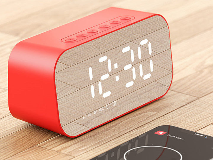 Skanto | 3-i-1 Trådløs Bluetooth-høyttaler med subwoofer, alarm, speilklokke og termometer, for hjem og kontor