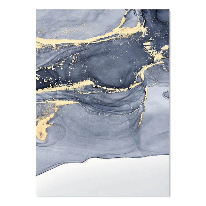 Shades of Blue Abstract Fluid Marble Wall Art Fine Art Canvas Print with Gold Accents Pictures for Living Room Modern Bedroom Art Decor | Skanto