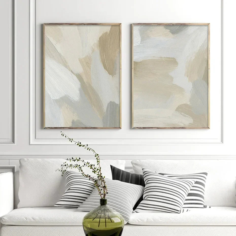 Neutral Colors Abstract Thick Brush Painting Wall Art Fine Art Canvas Prints Posters Pictures For Modern Living Room Bedroom Art Decor | Skanto