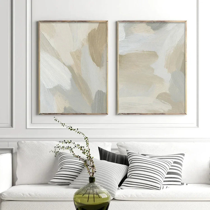 Neutral Colors Abstract Thick Brush Painting Wall Art Fine Art Canvas Prints Posters Pictures For Modern Living Room Bedroom Art Decor | Skanto
