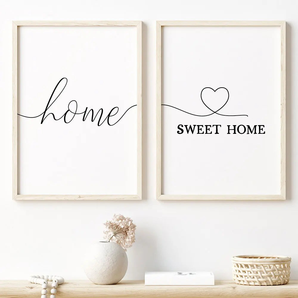Home Sweet Home Black White Quotes Posters Wall Art Canvas Prints Minimalist Nordic Pictures For Simple Living Room Decor | Skanto